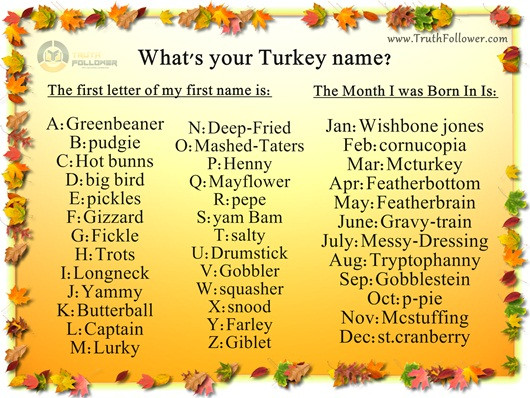 Thanksgiving Turkey Names
 what s your Thanksgiving Turkey Name