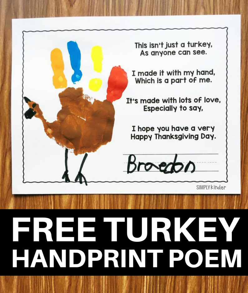 Thanksgiving Turkey Poem
 Free Turkey Handprint Poem Simply Kinder