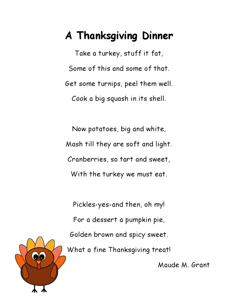 Thanksgiving Turkey Poem
 Literacy Minute Turkey Poems for Thanksgiving