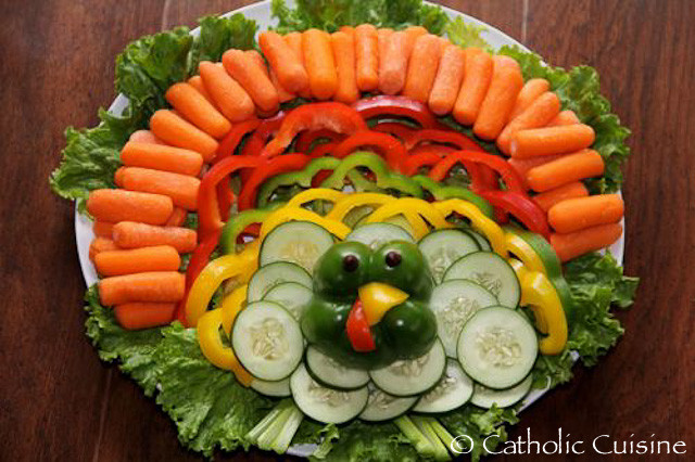Thanksgiving Turkey Veggie Tray
 Catholic Cuisine Thanksgiving Turkey Fruit & Veggie Platters