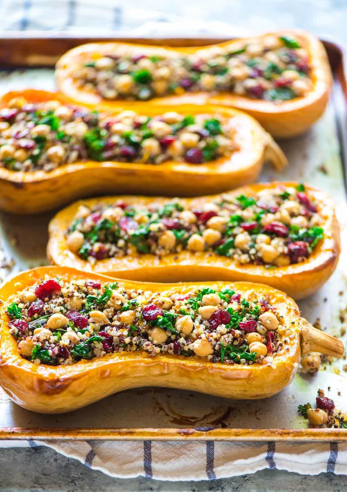 Vegetarian Fall Dinner Recipes
 Quinoa Stuffed Butternut Squash with Cranberries and Kale