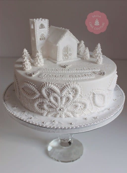 White Christmas Cake
 Silent night Holy Night Cake by Paulacakecouture